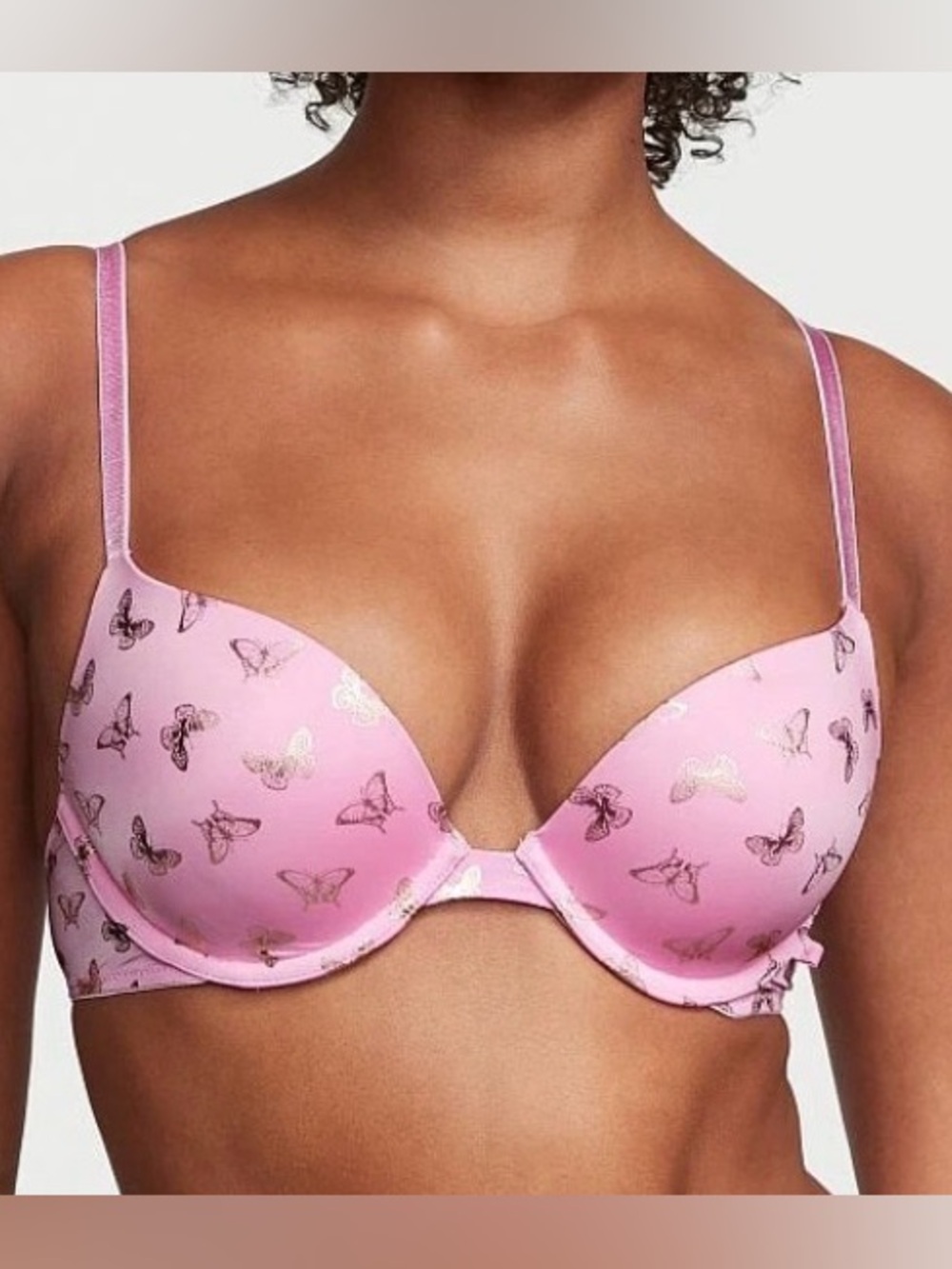 ✨32DD So Pink Gold Butterfly Lift Victoria’s Secret Plunge PushUp UW Sexy Bra✨